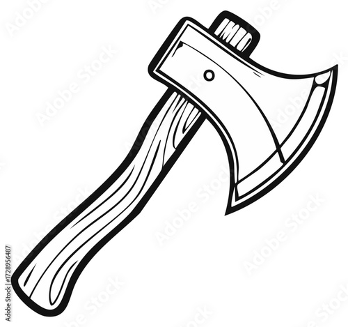 Simple graphic illustration of a wood axe; black line drawing for cutting or chopping