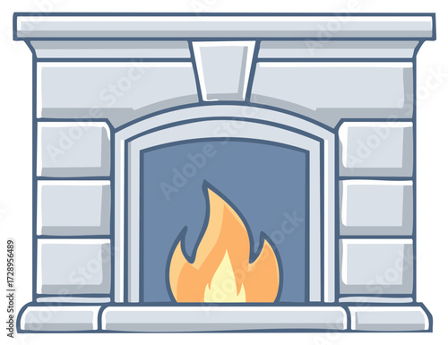 Cozy cartoon fireplace with a burning bright flame vector illustration providing warmth and comfort