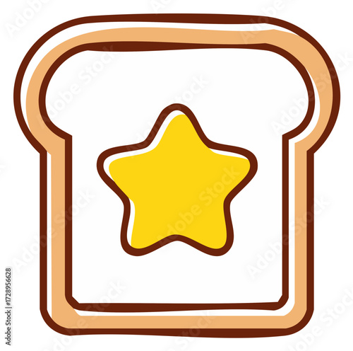 Slice of toasted bread with a star symbol, simple food illustration