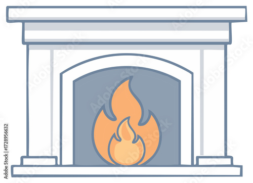 Illustration of Fireplace with Burning Fire Inside for Home Comfort and Warmth