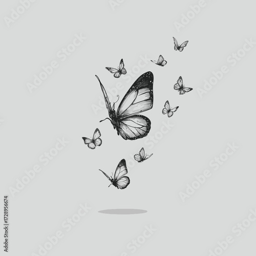 Butterfly swarm, grayscale