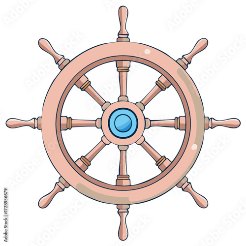 Classic wooden ship's wheel illustration representing nautical navigation and maritime adventure