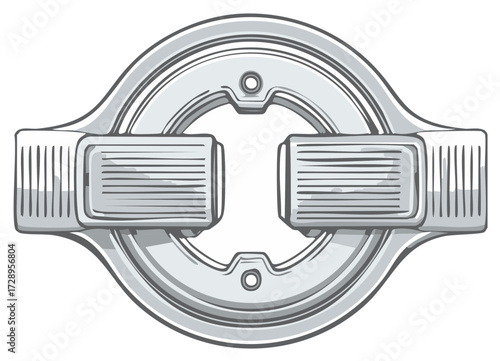Metal connector illustration. Metal plumbing fitting with detailed shading. Vector design element for industrial or home improvement themes.