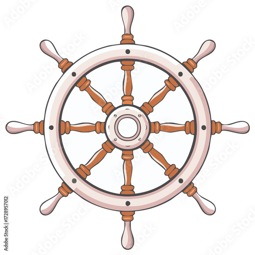 Classic Ship's Wheel with Wooden Spokes and White Rim