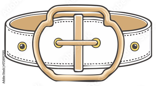 Belt with metallic buckle illustration on white background