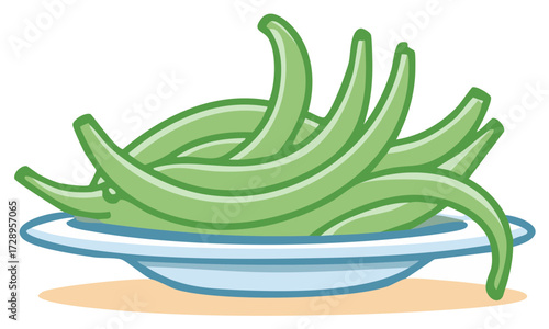Fresh Green Okra Pods on Blue and White Plate