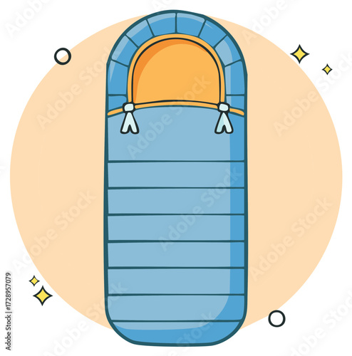 Stylized sleeping bag on colored background for camping trip or overnight adventure