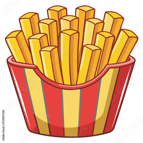 Cartoon illustration of a box full of french fries