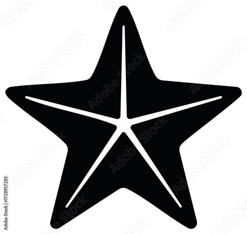Bold Black Starfish Silhouette Design Graphic with Interior White Lines Elegant Marine Life Shape for Creative Projects