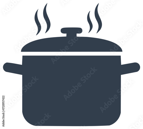 Steaming cooking pot icon with rising vapor for hot food preparation