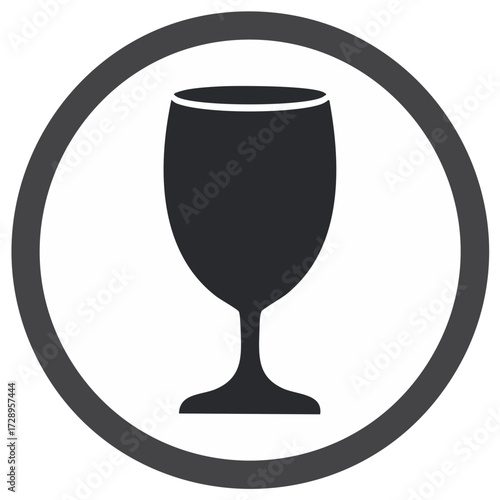 Simple silhouette of a wine glass inside a circular border icon