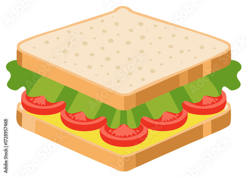 Isometric view of a fresh sandwich with vegetables and toppings