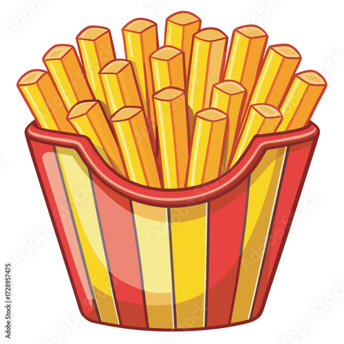 Cartoon illustration of a box full of french fries