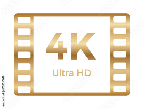 4k ultra hd icon with gold filmstrip design for high-quality video content.