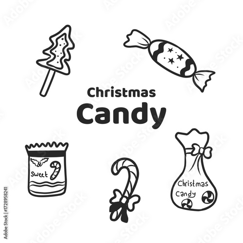 Christmas Candy Doodle Set Hand-Drawn Outline Vector Illustration