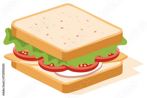 Isometric Sandwich Illustration with Bread Lettuce Tomato and Cheese