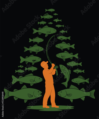 Christmas Fishing Tree Fisherman Holiday Design


