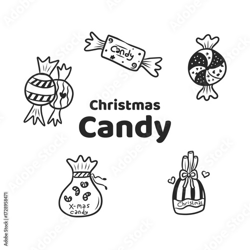 Christmas Candy Doodle Set Hand-Drawn Outline Vector Illustration