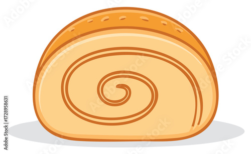 Vector illustration of a golden baked Swiss roll cake with creamy spiral filling