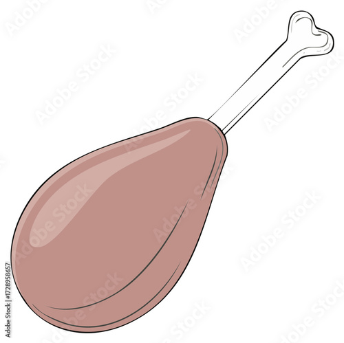 Roasted Turkey or Chicken Drumstick Cartoon Icon with Bone Detail