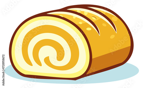 Sweet Swiss Roll Vector Illustration, Cartoon Cake with Cream Filling, Pastry Treat Design, Baked Dessert Food Clipart