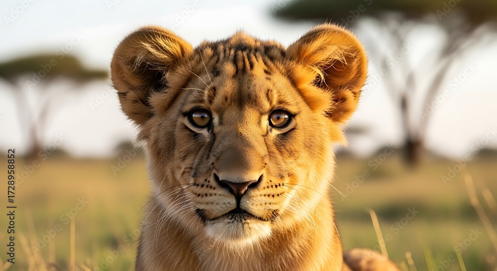 Fototapeta premium Lion Cub in African Savanna.