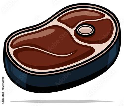 Stylized Beef Steak Illustration with Fat Marbling Detail and Shadow