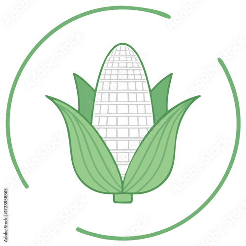 Fresh corn illustration inside a green circle design, healthy food concept.