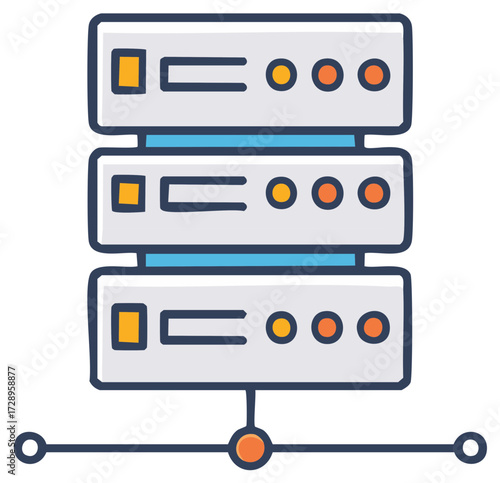 Illustration of a Server Rack Tower, Data Storage Units, Connected to the Network