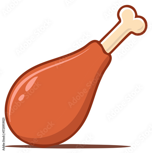 Single illustration of a cooked chicken leg with a bone sticking out in a cartoon style