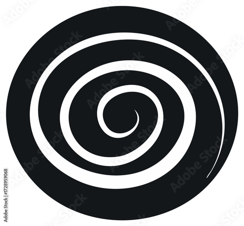 Hypnotic spiral abstract geometric shape in a black circle graphic icon illustration