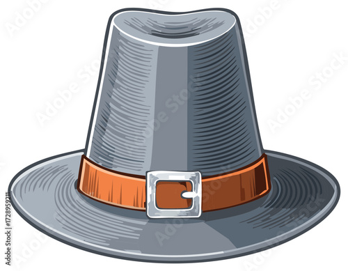 Stylized pilgrim hat with buckle and band for historical or holiday themes