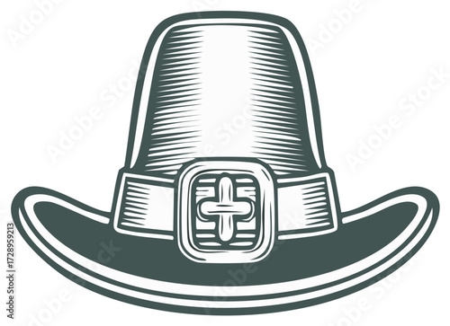 Vintage Pilgrim Hat Illustration with Buckle Historical Headwear Design