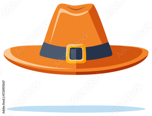 Traditional orange pilgrim hat with a dark band and golden buckle for autumn holidays