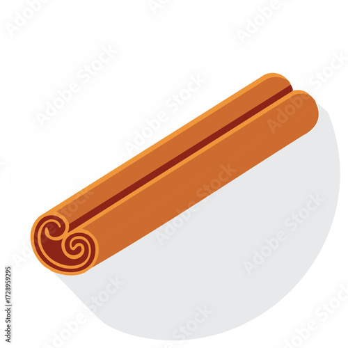 Flat design icon of a single cinnamon stick spice for cooking and baking