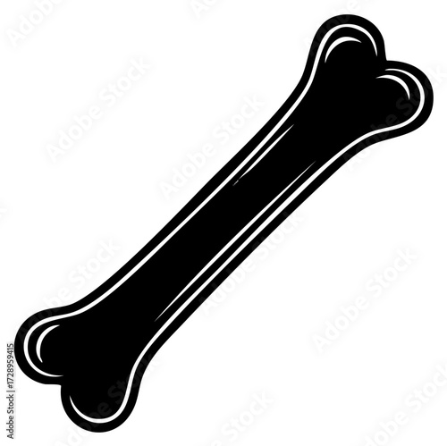 Stylized black bone graphic with white outline representing a pet treat or animal skeleton