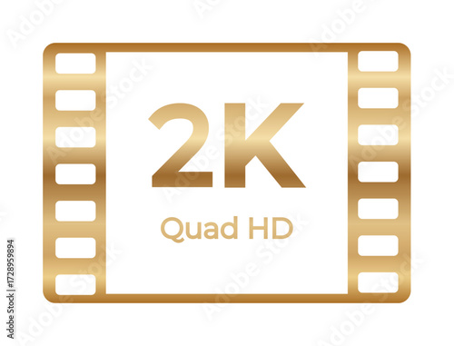 2k quad hd film icon in gold with frame design.