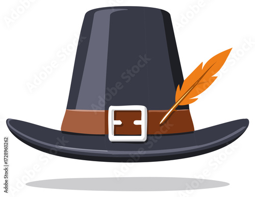 Traditional Pilgrim Hat with Orange Feather Decoration