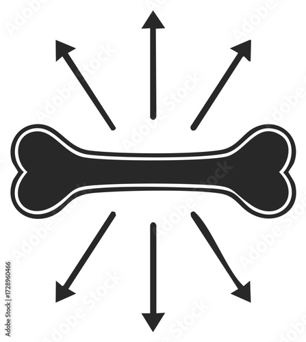 Stylized bone icon with radiating arrows symbolizing core strength health and vital energy