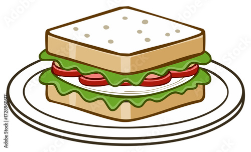 Colorful sandwich on a plate, isometric illustration, healthy lunch concept