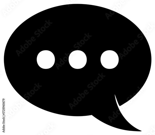 Black speech bubble icon with ellipsis dots representing communication and messaging.