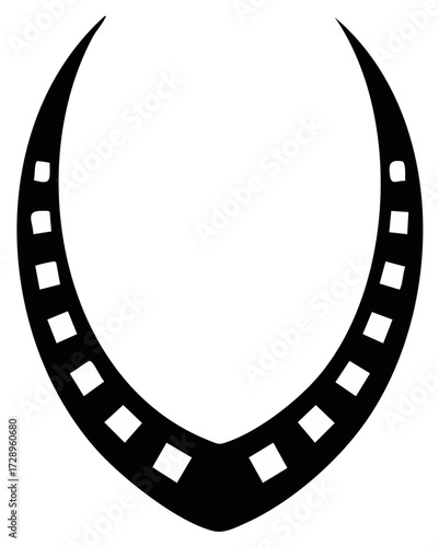 Stylized curved film strip icon forming an abstract tribal horn or necklace shape vector illustration