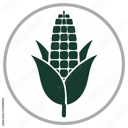 Green corn on the cob icon illustration with leaves in a circular frame design