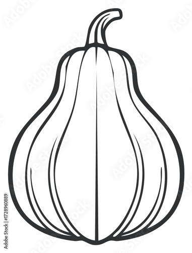 Simple line art illustration of a squash with prominent ridges and a stem