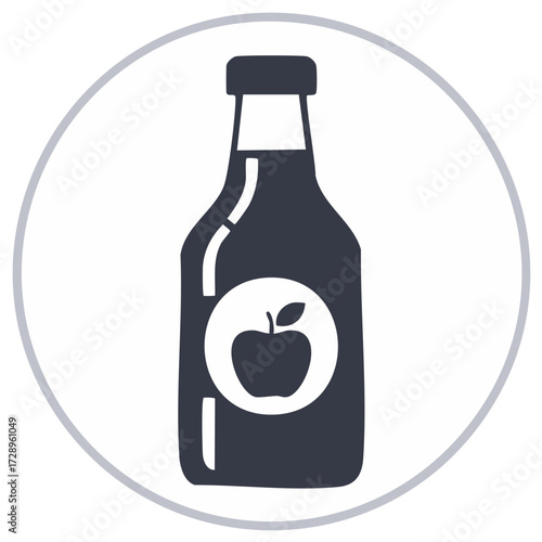 Dark Icon of a Glass Bottle Containing Apple Juice or Cider