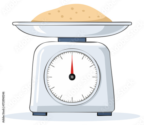 Kitchen Scale Measuring Granular Substance with Red Indicator