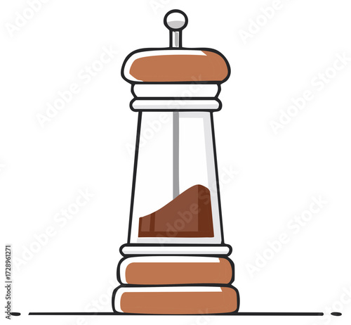 Stylized Pepper Grinder Illustration, Kitchen Accessory for Cooking, Flavor Enhancer in a Minimalist Design