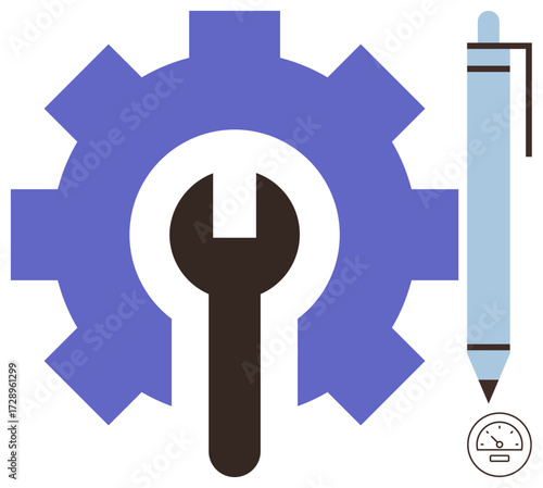 Gear with wrench emphasizes technical repairs, pen signifies creativity, and speedometer implies performance tracking. Ideal for engineering, productivity, strategy, planning, analytics, innovation