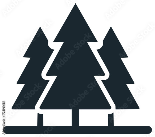 Stylized tree icons silhouettes, forest or woodland landscape design elements