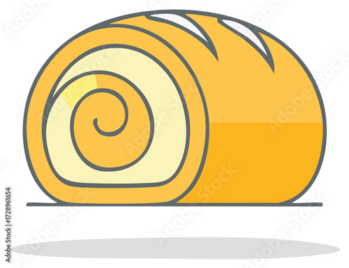 Flat design illustration of a delicious roll cake with cream filling and decorative lines